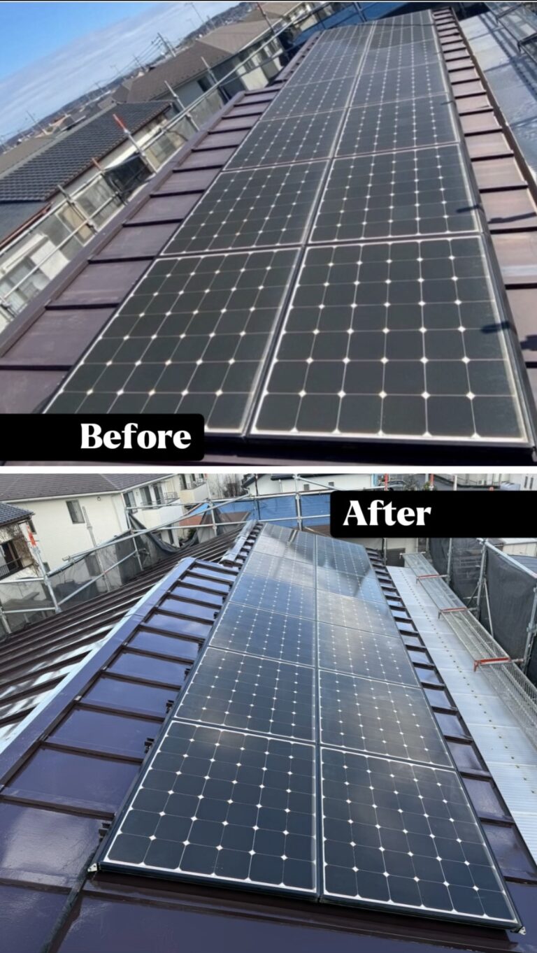 栃木県宇都宮市宝木町/築40年金属屋根塗装（太陽光パネル脱着込み）